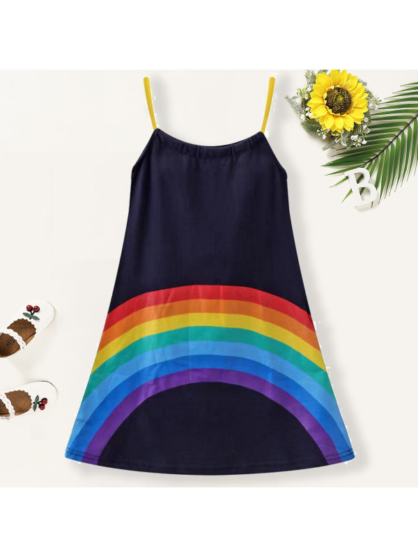 【18M-7Y】Girl Sweet Rainbow Pattern Sling Dress