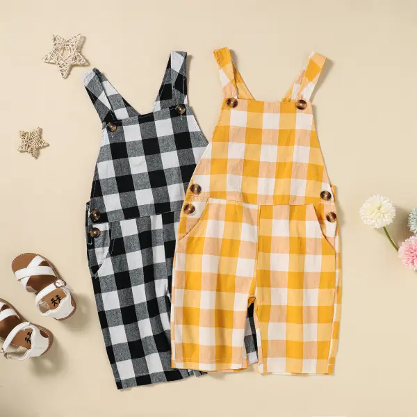 【18M-7Y】Girls Plaid Suspender Jumpsuit - Popopiestyle.com 