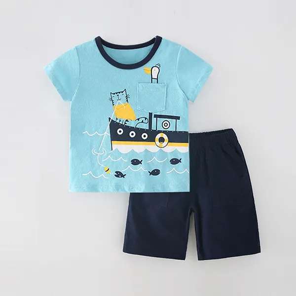 【18M-9Y】Boys Cartoon Print Short Sleeve Two-piece Suit - Popopiestyle.com 