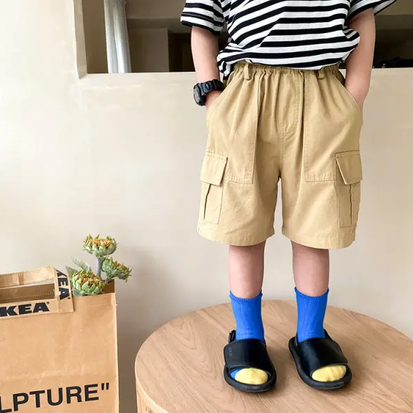 【12M-9Y】Boy's Solid Color Big Pocket Tooling Trousers - Popopiestyle.com 