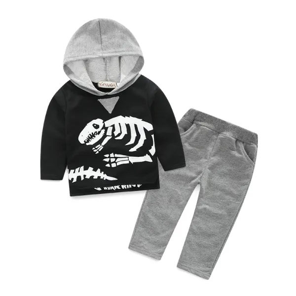 【12M-5Y】Boys Spring and Autumn Dinosaur Hooded Sweater Suit - Popopiestyle.com 