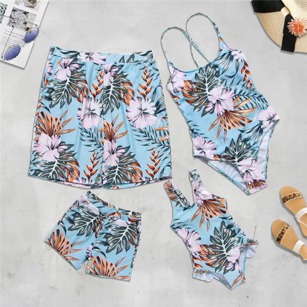 Fashion Leaf Print Family Matching Swimsuit - Popopiestyle.com 