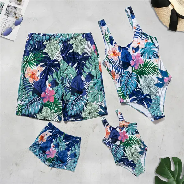 Fashion Leaf Flower Print Family Matching Swimsuit - Popopiestyle.com 