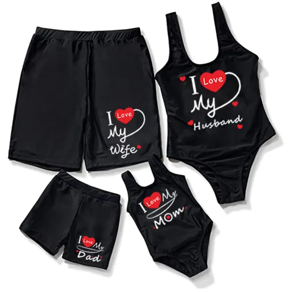 Fashion Black Letter Pattern Family Matching Swimsuit - Popopiestyle.com 