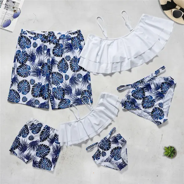 Fashion Leaf Print Family Matching Swimsuit - Popopiestyle.com 