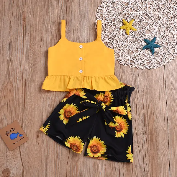 【12M-5Y】Summer Girl's Clothing Suspender Top Shorts Suit - Popopiestyle.com 