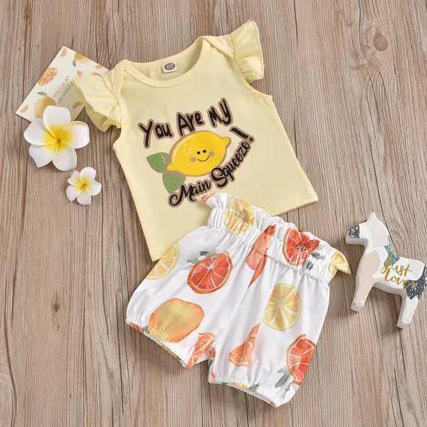 【12M-4Y】Girls Fruit Print T-shirt Shorts Set - Popopiestyle.com 