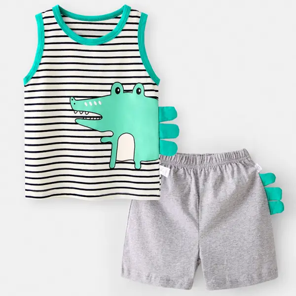 【12M-7Y】Boys Cartoon Print Cotton Vest Shorts Suit - Popopiestyle.com 