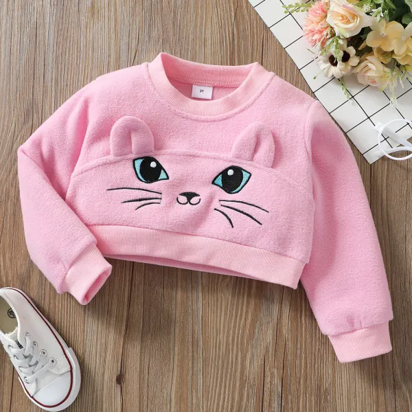 【18M-6Y】Cute Cartoon Embroidered Pink Sweatshirt - Popopiestyle.com 