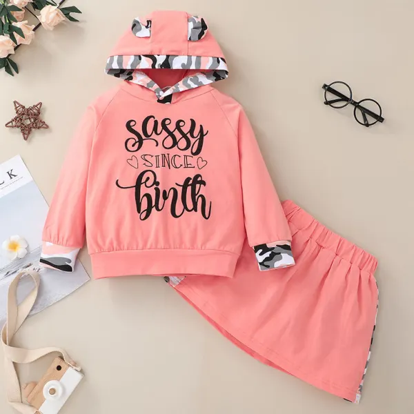 【18M-6Y】Cute Letter Print Pink Hoodie and Skirt Set - Popopiestyle.com 