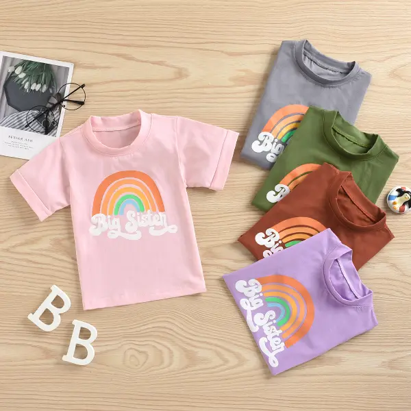 【12M-5Y】Girls Casual Rainbow Print Short-sleeved T-shirt - Popopiestyle.com 