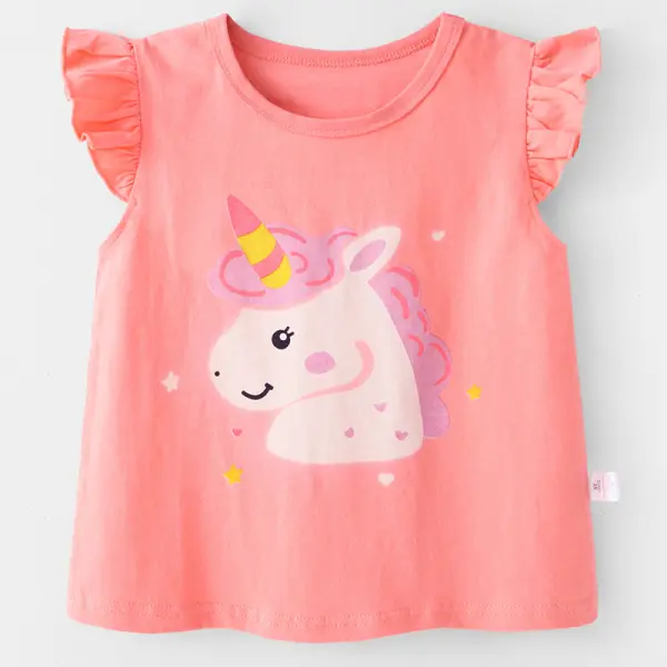 【12M-7Y】Girls Cute Unicorn Print Sleeveless T-shirt - Popopiestyle.com 