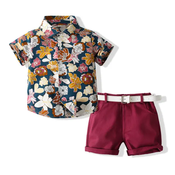 【18M-7Y】Boys Floral Short Sleeve Shirt Shorts Set - Popopiestyle.com 