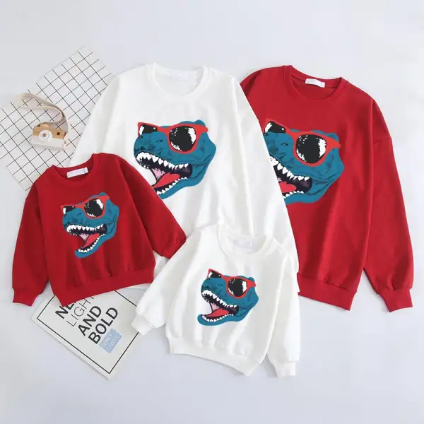 Family Round Neck Dinosaur Long-Sleeved Sweatshirts - Popopiestyle.com 