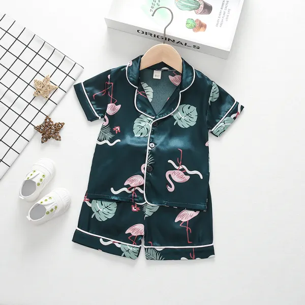 【12M-4Y】Girls' Lapel Collar Printed Short Sleeve Shorts Homewear - Popopiestyle.com 