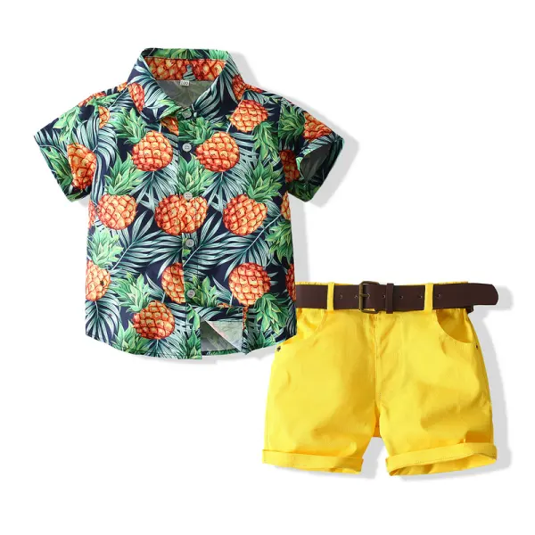 【18M-7Y】Boys Pineapple Print Shirt Shorts Suit - Popopiestyle.com 