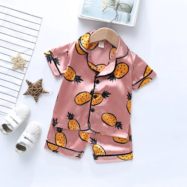 【12M-4Y】Girls' Fruit Print Short-sleeved Top And Shorts Home Service Two-piece Suit - Popopiestyle.com 