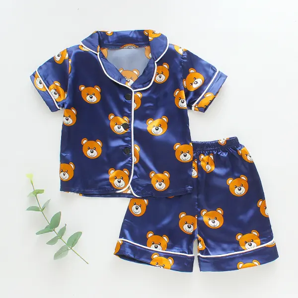 【12M-4Y】Girls Cartoon Print Lapel Short-sleeved Top And Shorts Two-piece Suit - Popopiestyle.com 