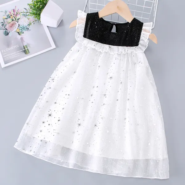 【18M-7Y】Girls Sweet Star Mesh Sleeveless Dress - Popopiestyle.com 