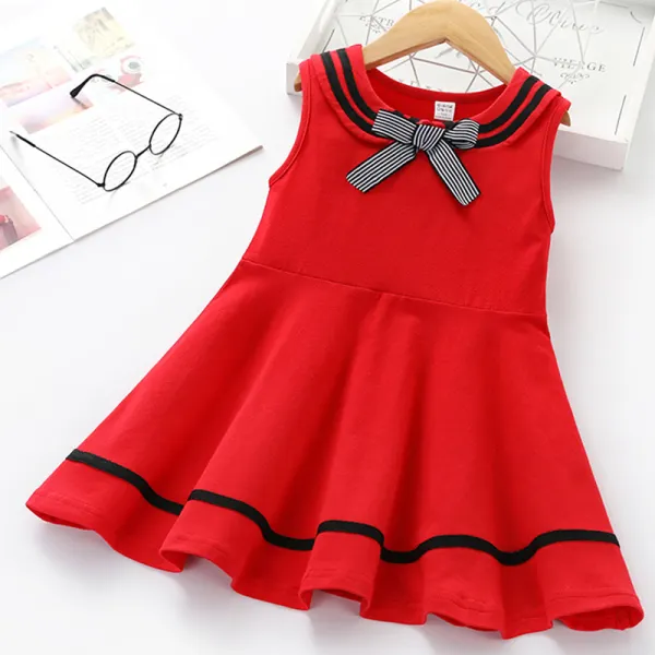 【18M-7Y】Girls Sweet Red Bow Sleeveless Dress - Popopiestyle.com 