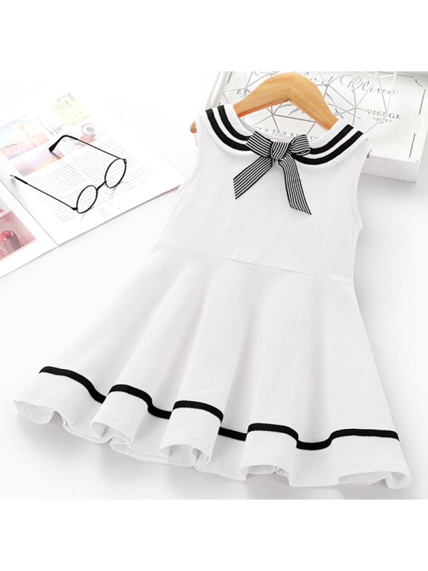 【18M-7Y】Girls Sweet White Bow Sleeveless Dress