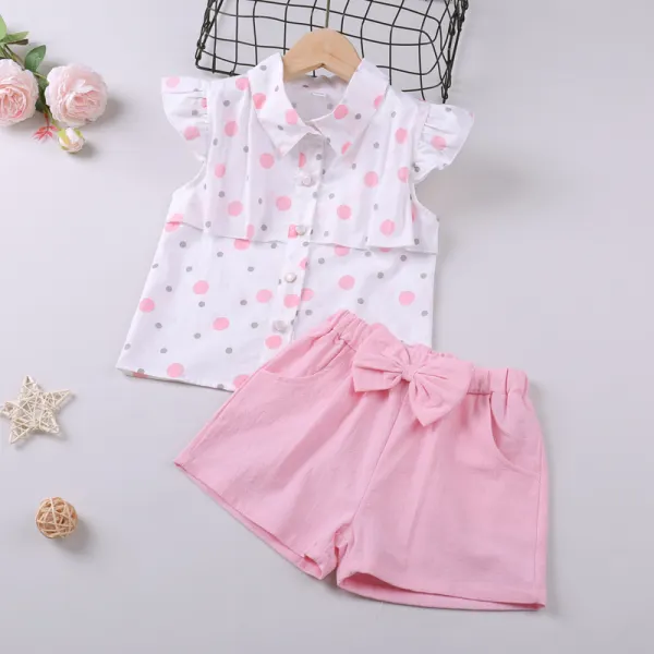 【18M-7Y】Girls Polka Dot Printed Top and Shorts Two-Piece Set - Popopiestyle.com 