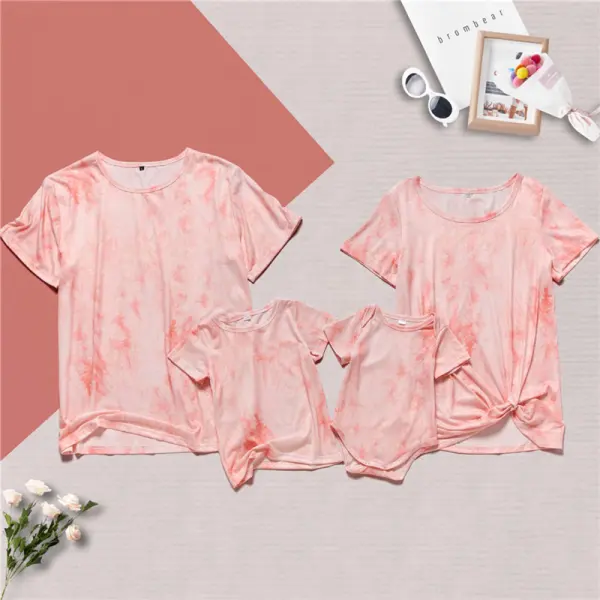 Tie-dye Printed Round Neck Short-sleeved Family T-shirt - Popopiestyle.com 