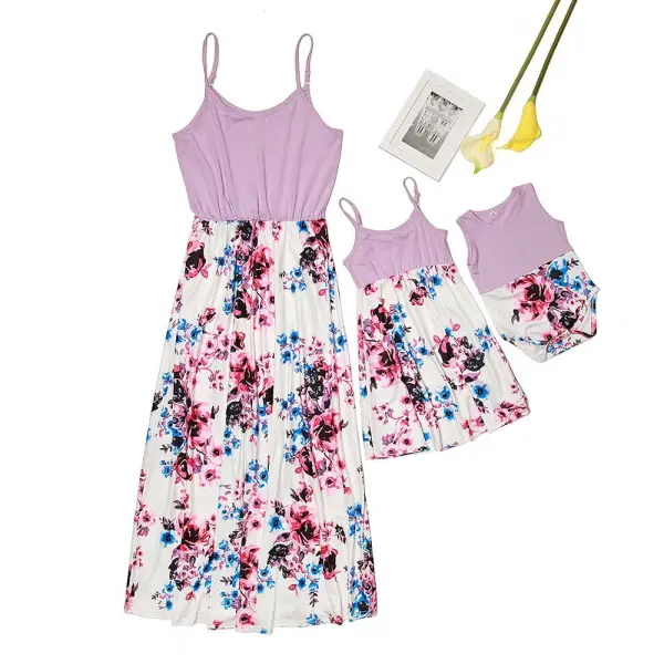 Sweet Flowers Sleeveless Mother Girl With Dress - Popopiestyle.com 