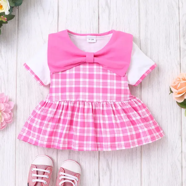 【6M-24M】Infant Summer Short-sleeved Bow Check Suit - Popopiestyle.com 