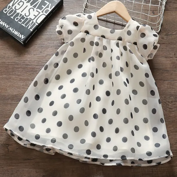 【12M-4Y】Girl Sweet Chiffon Polka Dot Short Sleeve Dress - Popopiestyle.com 