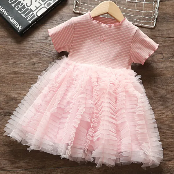 【12M-4Y】Girls Sweet Pink Striped Mesh Dress - Popopiestyle.com 