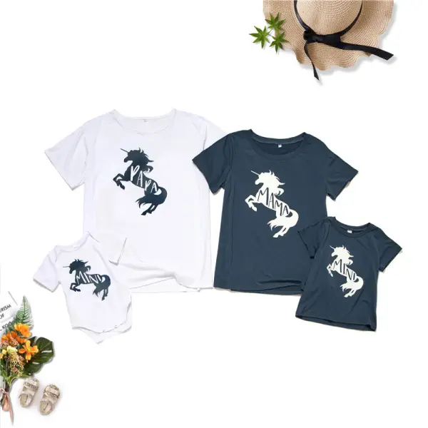 Casual Cartoon Print Round Neck Short-sleeved T-shirt Family Matching Suit - Popopiestyle.com 