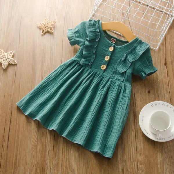 【18M-5Y】Girls Short Sleeve Button Dress - Popopiestyle.com 