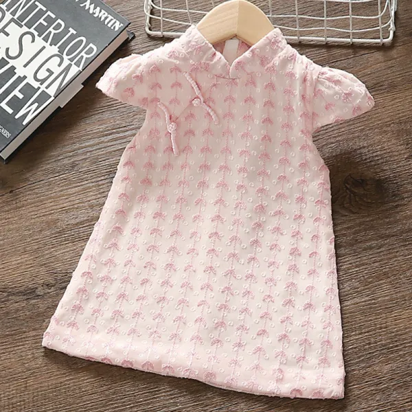 【12M-5Y】Girl Sweet Pink Chiffon Embroidered Short Sleeve Dress - Popopiestyle.com 