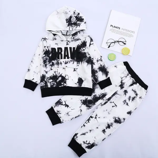 【18M-7Y】Boys Tie-dye Hooded Letter Print Long-sleeved Sweater And Trousers Casual Suit - Popopiestyle.com 