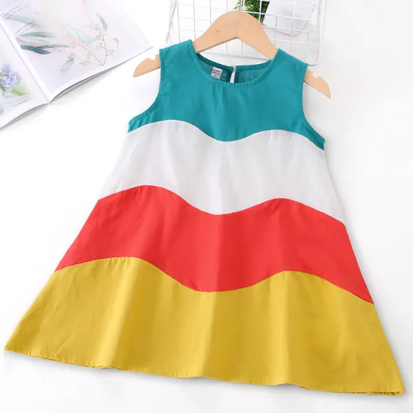 【18M-7Y】Girls Color Stiching Sleeveless Dress - Popopiestyle.com 