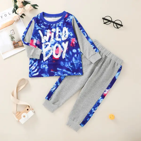 【12M-5Y】Boy's Two-Piece Contrast Stitching and Letter Printing Suit - Popopiestyle.com 