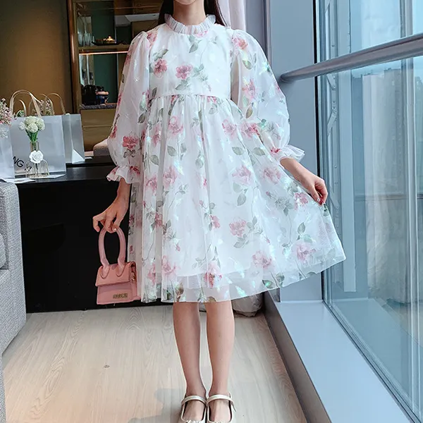 【3Y-13Y】Girls Chiffon Floral Dress - Popopiestyle.com 