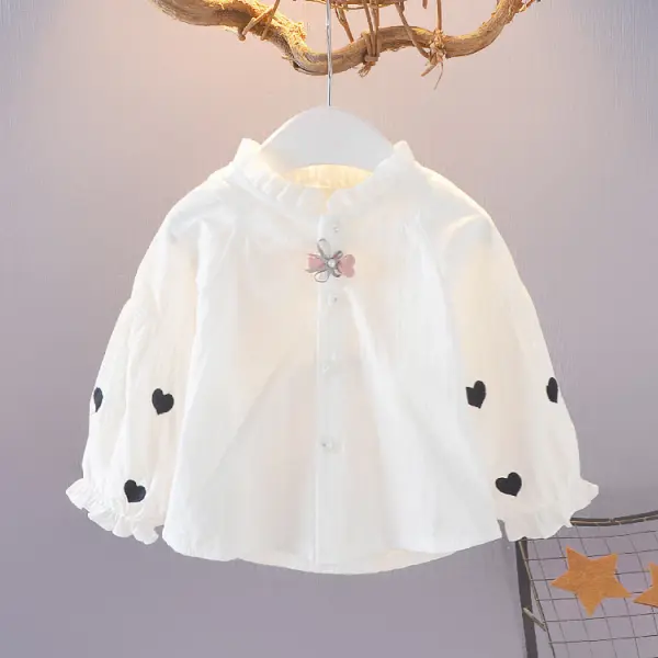 【12M-7Y】Girls' Loose Long-sleeved Embroidered Shirt - Popopiestyle.com 