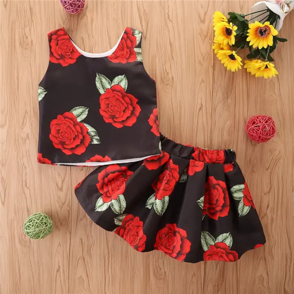 【18M-7Y】Girl's Rose Top And Skirt Two-piece Suit - Popopiestyle.com 