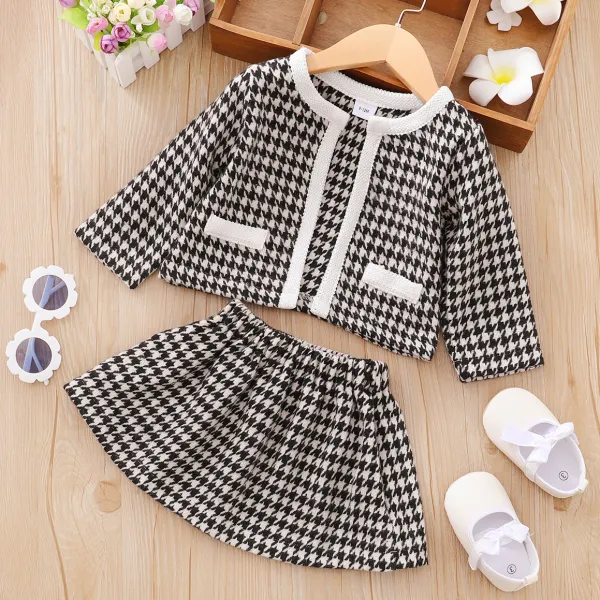 【3M-3Y】Sweet Classic Black and White Houndstooth Set - Popopiearab.com 