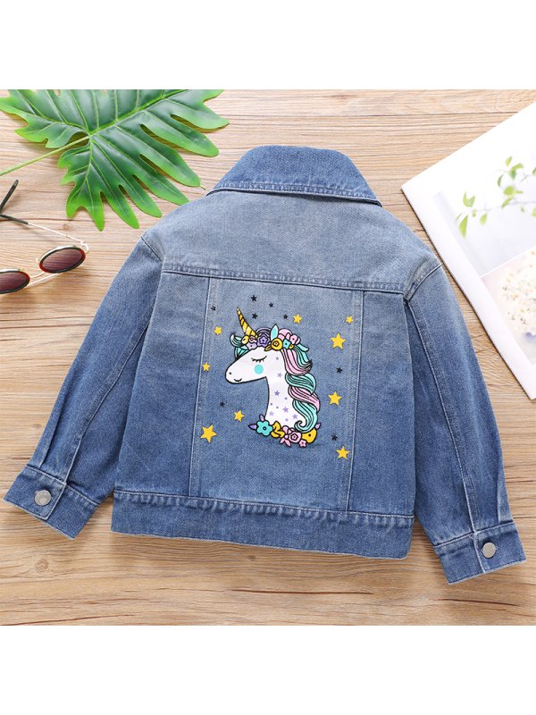 【18M-7Y】Girls Sweet Unicorn Pattern Denim Jacket