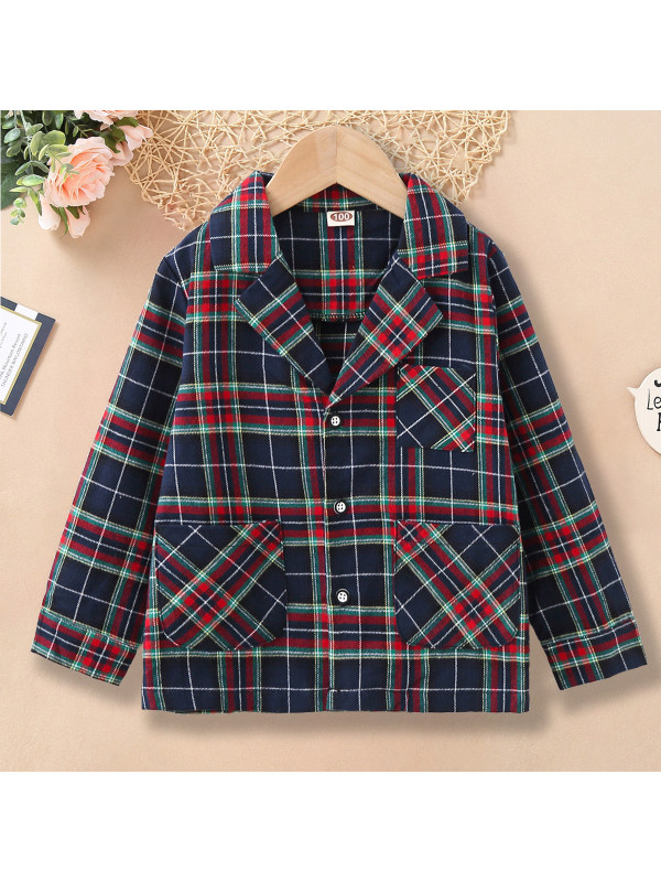 【18M-7Y】Casual Blue And Yellow Plaid Long-sleeved Coat