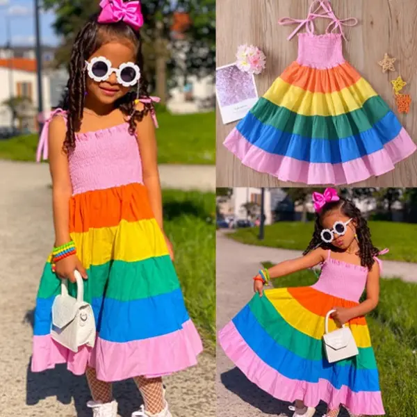 【2Y-9Y】Cute Rainbow Sling Dress - Popopiestyle.com 