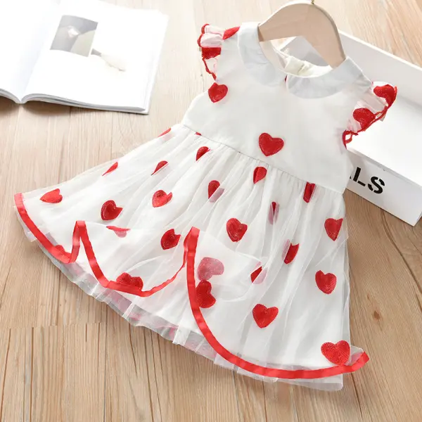 【18M-11Y】Girls Sweet Doll Collar Love Heart Embroidered Mesh Dress - Popopiestyle.com 