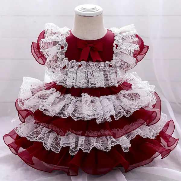 【12M-5Y】Sweet Round Neck  Short Sleeve Multi-layer Mesh Princess Dress - Popopiestyle.com 