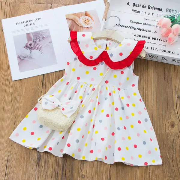 【12M-5Y】Sweet And Colorful Polka Dot Print Sleeveless Dress With Bag - Popopiestyle.com 