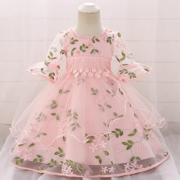 【6M-24M】Girls Sweet Flower Embroidery Trumpet Sleeve Princess Dress - Popopiestyle.com 