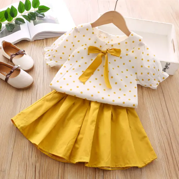 【18M-7Y】Girls Polka Dot T-Shirt Short Skirt Sets - Popopiestyle.com 