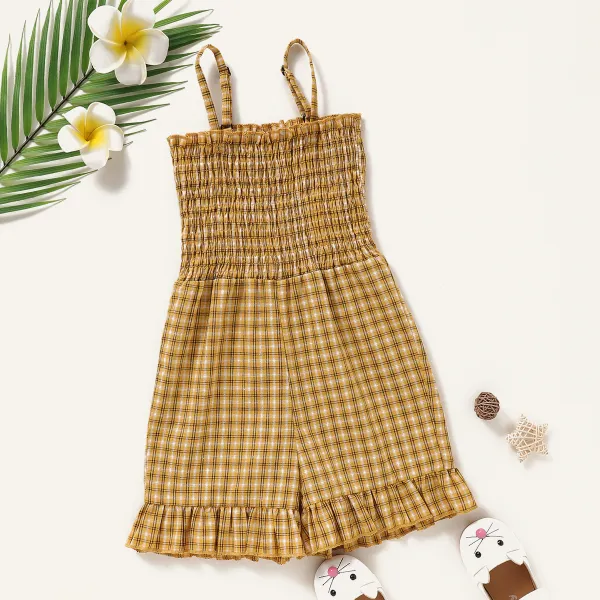 【18M-7Y】Girl Sweet Yellow Plaid Suspender Jumpsuit - Popopiestyle.com 